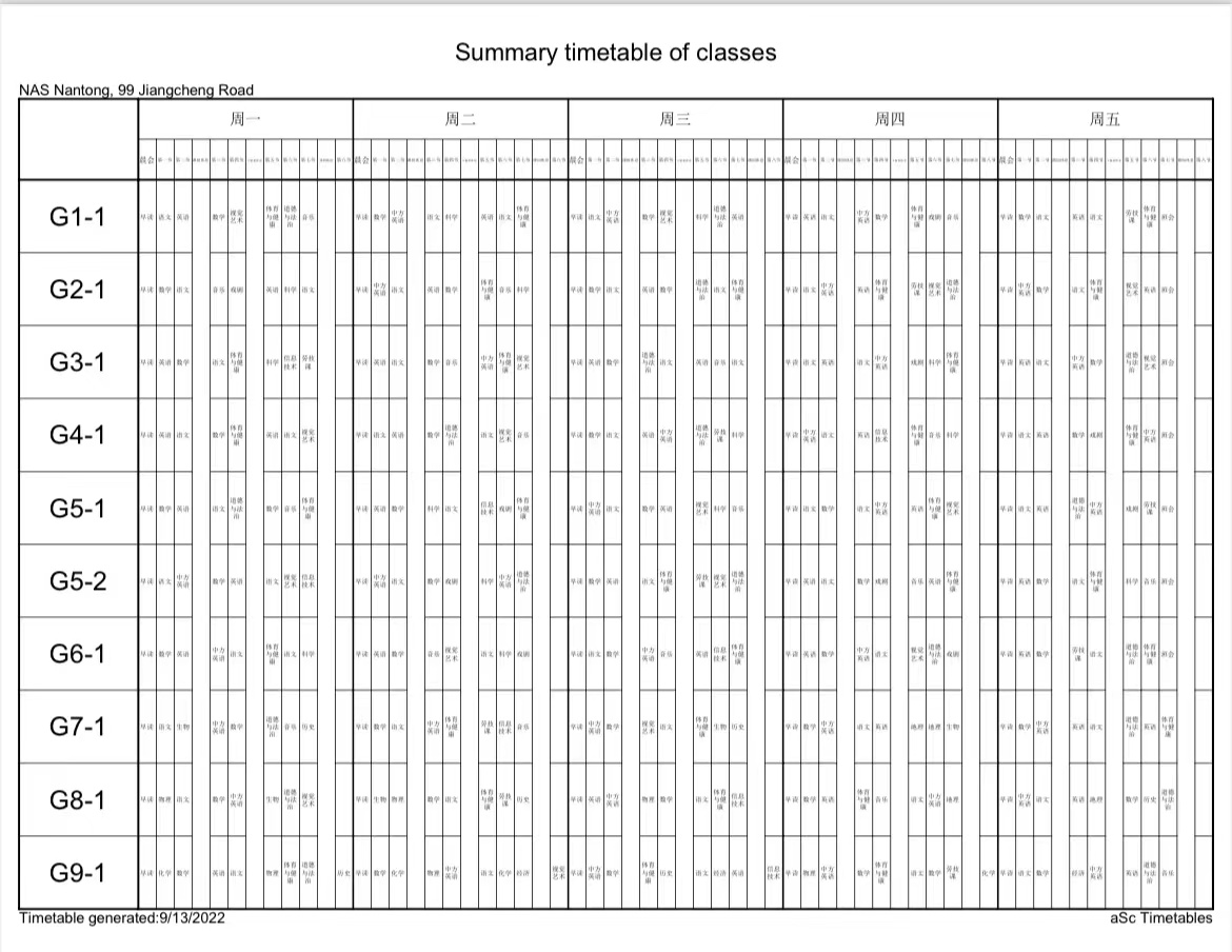 南通諾德學(xué)校2022-2023學(xué)年課表 - schooltimetable